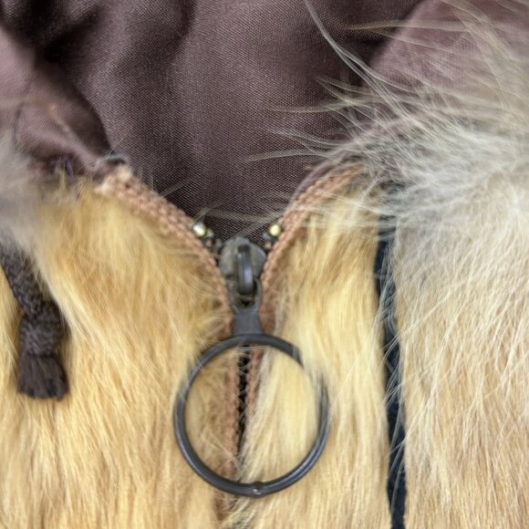 1970s Vintage Women's Size Small Chestnut Hooded Zip Up Real Fur Jacket Coat - Picture 10 of 16